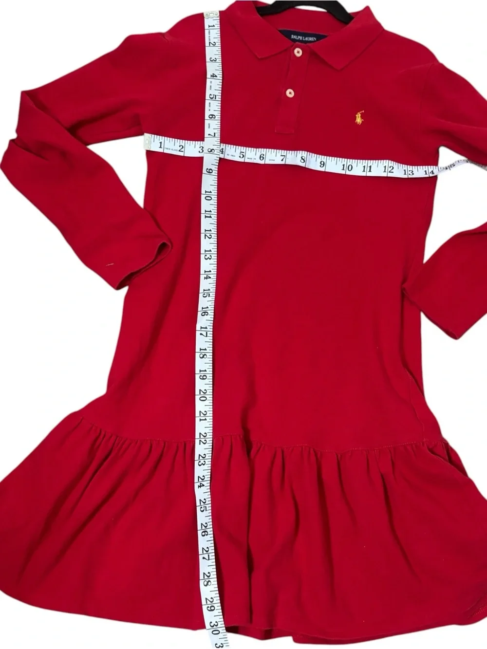 Ralph Lauren Girls Long-Sleeve Ruffled Polo Dress size XL 16